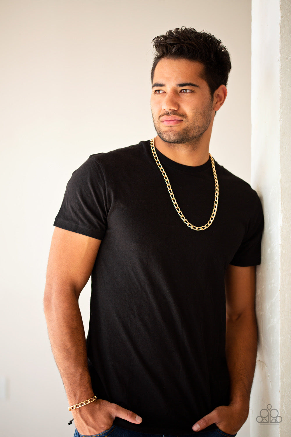 (SET ONLY) Big Win Necklace & Gold Post Bracelet-Gold
